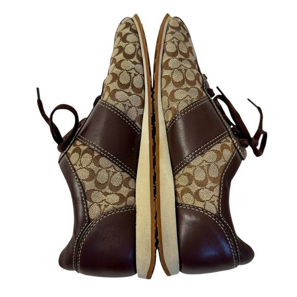 COACH Noella Signature Logo Brown Canvas Leather Tennis Shoes Size 6.5M MINT - Picture 7 of 9